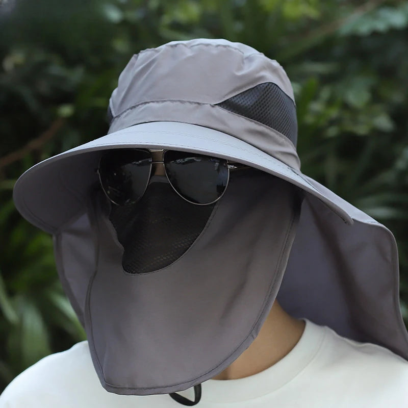 Outdoor Hunting Fishing Cap Breathable Sun Wide Brim UV Protection Fisherman Hat Hiking Fishing Visor Hat with Removable Mask