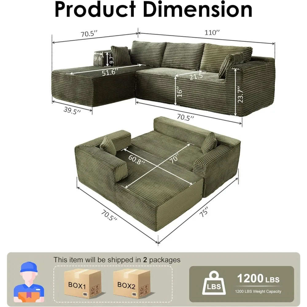 110'' Modern Sectional Sofa, Upholstered Couches for Living Room, L-Shape Cloud Sectional Couch with Deep Seat, Fluffy Couch wit