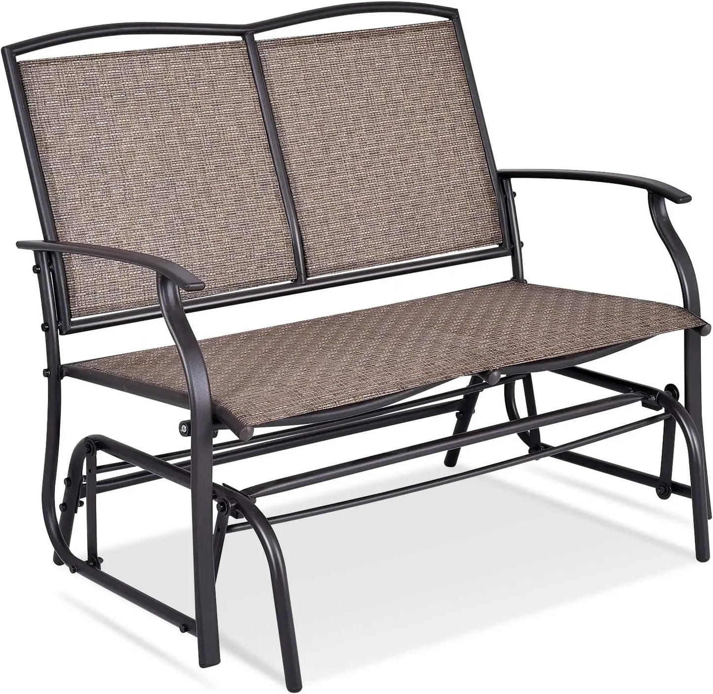 2-Person Outdoor Glider Bench, Steel Frame Fabric Garden Relax Rocking Chair for Balcony, Porch, Backyard and Poolside