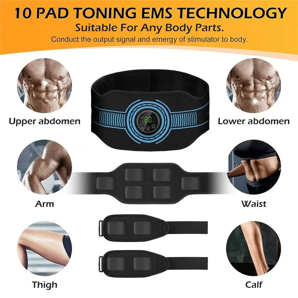 USB Recharge Abdominal Toning Belt EMS Muscle Stimulator Muscle Toner Body Massager Waist Arm Leg Massage Weight Loss Fitness