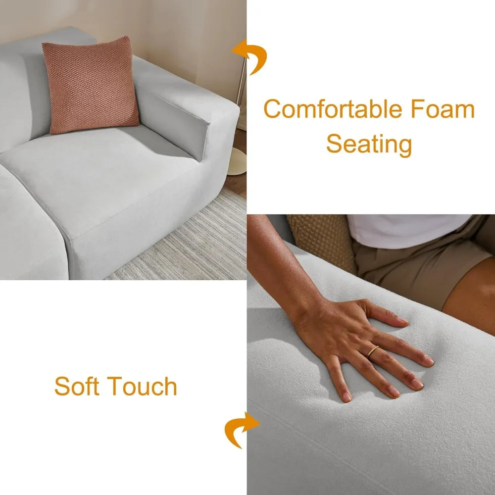 Modular Sectional Sofa,101" Grey Polyester 3-Seater Couch, Deep Seat & Wide Armrest, Perfect for Living Room & Apartment