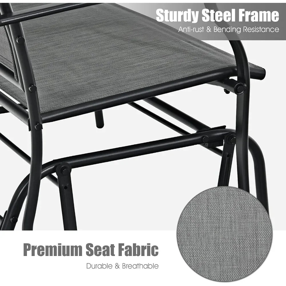 2-Person Outdoor Glider Bench, Steel Frame Fabric Garden Relax Rocking Chair for Balcony, Porch, Backyard and Poolside