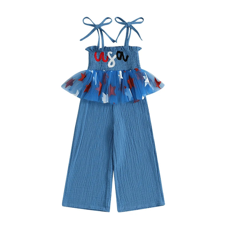Toddler 4th of July Romper American Flag Print Sleeveless Jumpsuit Baby Independence Day Outfit Patriotic Clothes for Girls