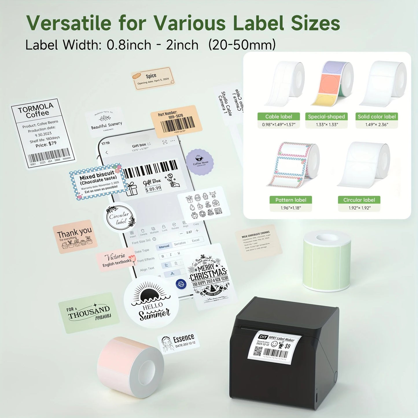 HPRT T260LR Portable Thermal Printer 203dpi Adhesive Sticker Desktop Printer Wireless High-Speed Barcode Maker Machine For Home