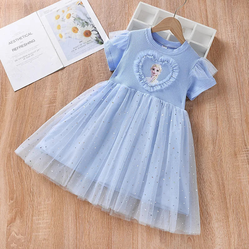 2025 New Disney Summer Kids Dress Clothes Pretty Girls Dresses Frozen Elsa Anna Princess Party Costume For Children Clothing
