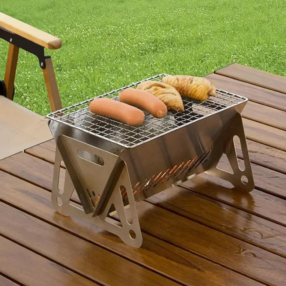 Multifunction Bbq Charcoal BBQ Grill Folding Furnace Barbecue Stainless Steel Kitchen Utensils Mesh Wood Stove Outdoor Bar Home