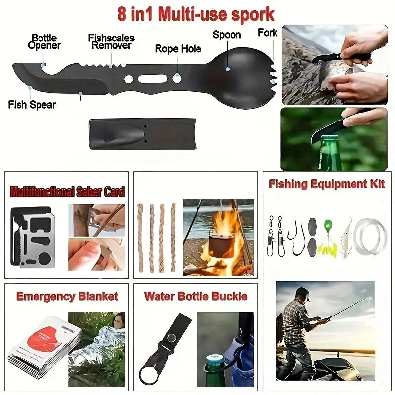 Emergency kit and first aid kit equipment tools gift, men camping, outdoor adventure, boat hunting, hiking and earthquake
