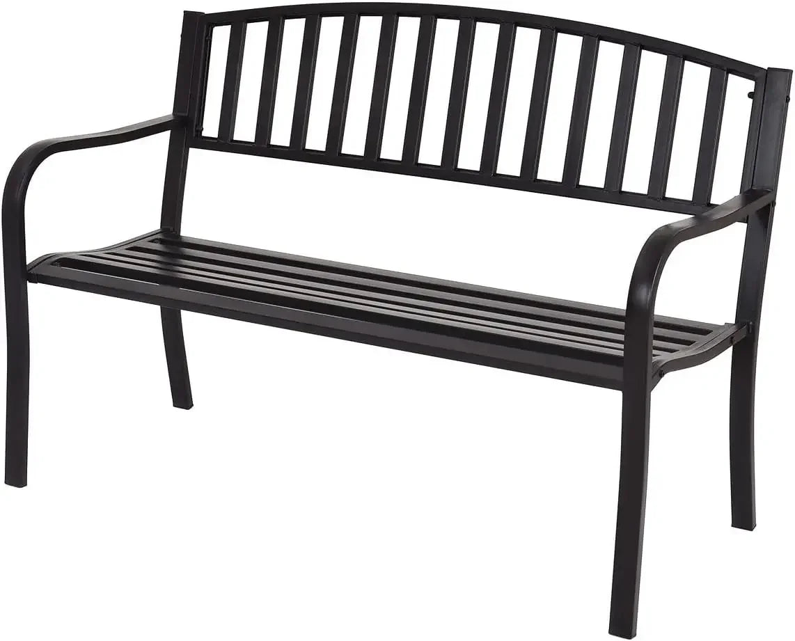 2 Seater Garden Bench, Decorative Pattern Iron Park Chair Seat, Outdoor Leisure Loveseat for Garden, Patio, Porch and Yard