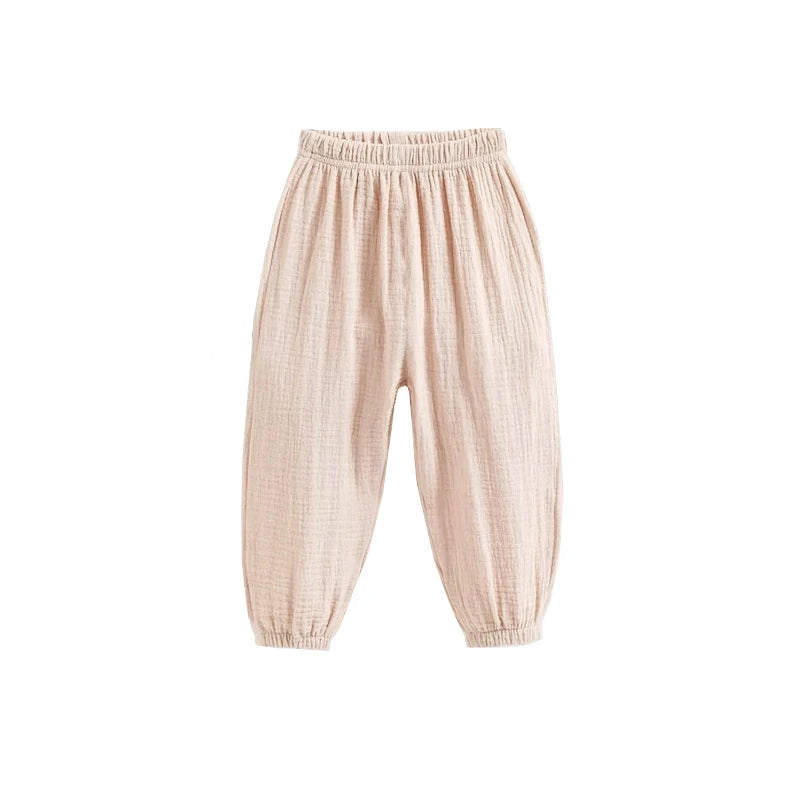 Summer Korea Children Pants Casual Girls Boys Cotton Linen Solid Color Loose Pleated Pant Trousers Girls Hight Waist Harem Pants