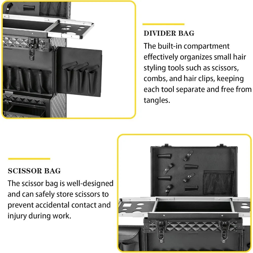 Rolling Lockable Makeup Train Case, Rolling Makeup Case | Large Trolley Storage Case Lockable | Trolley Professional Cosmetic