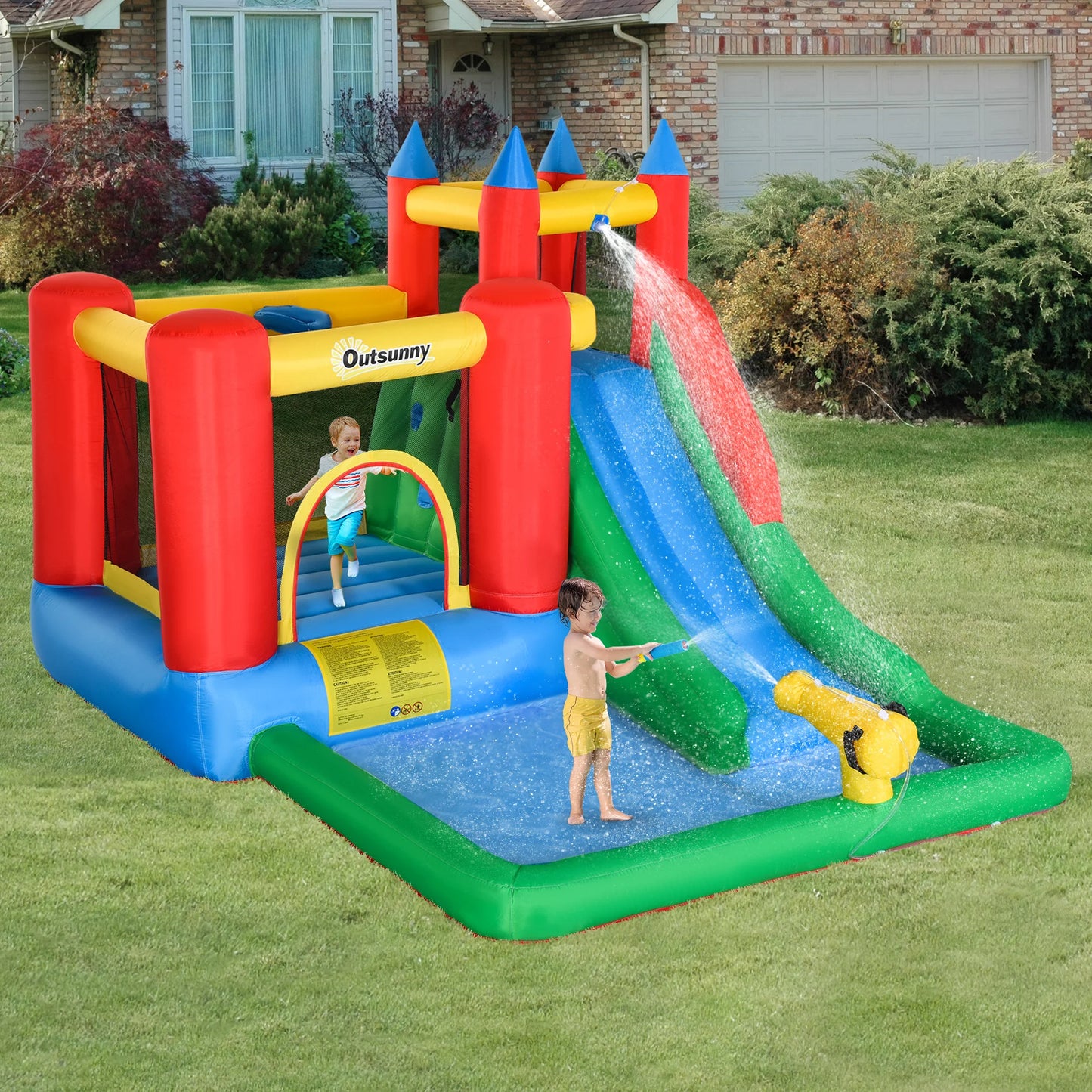 Inflatable Slide Water Park Trampoline Bouncing House Outdoor Garden For Endless Fun to Kids with Blower and Toys