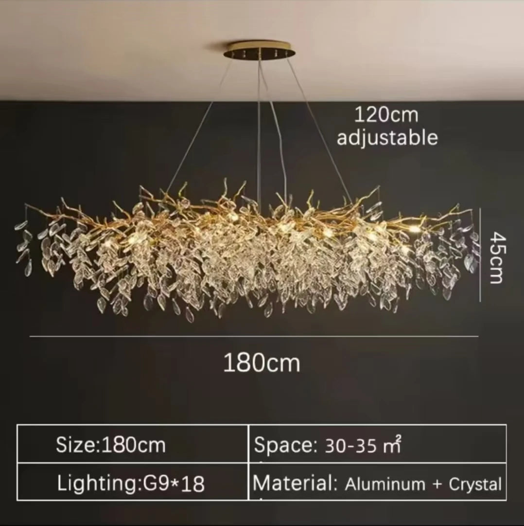 French luxury golden modern branch-shaped ceiling chandelier simple villa duplex American living room crystal LED chandelier