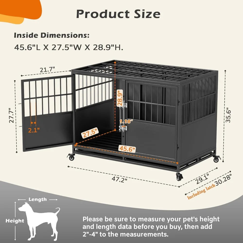48 inch Stackable Heavy Duty Dog Crate with Divider, Metal Indestructible Anxiety Dog Kennel for Two Small or One Large Dogs, Ch