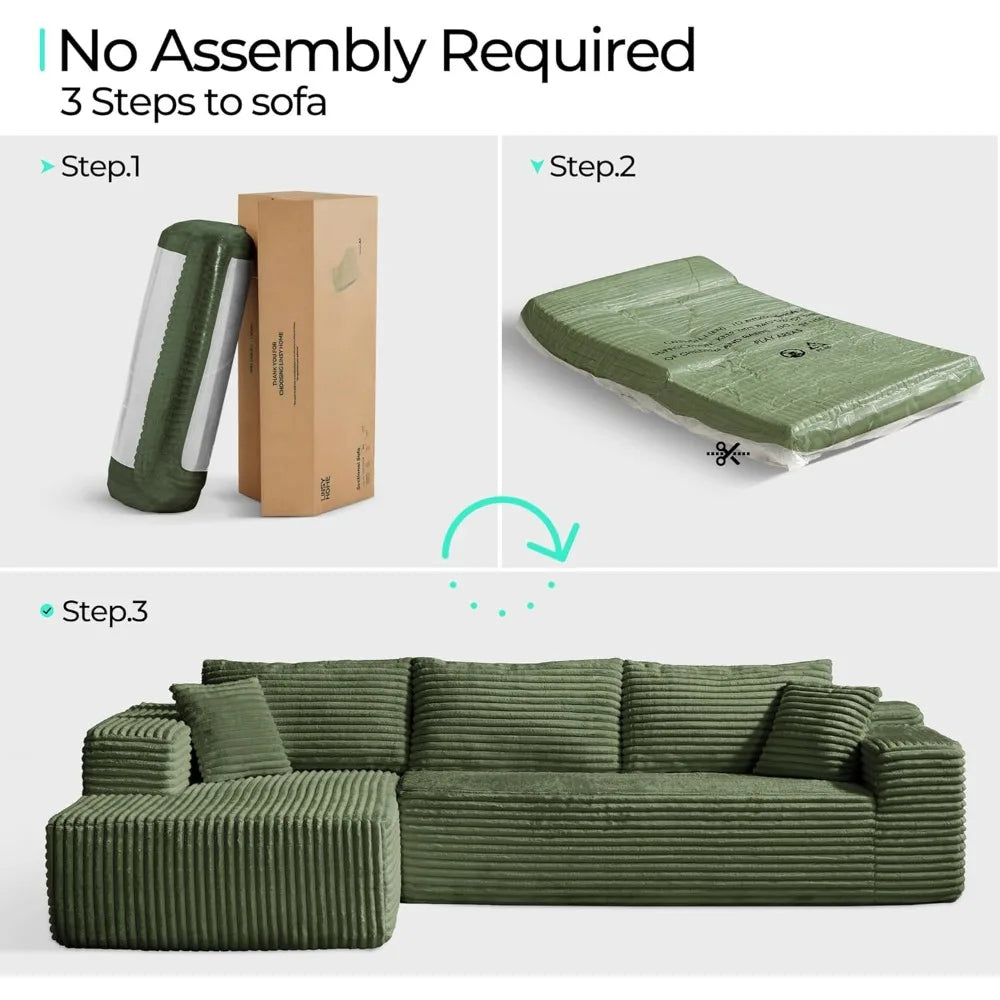 Modular Sectional Sofa: 106'' Corduroy Cloud Couch L Shaped Sofas with Deep Seat Comfy Fluffy Plush Couches for Living Room Apa