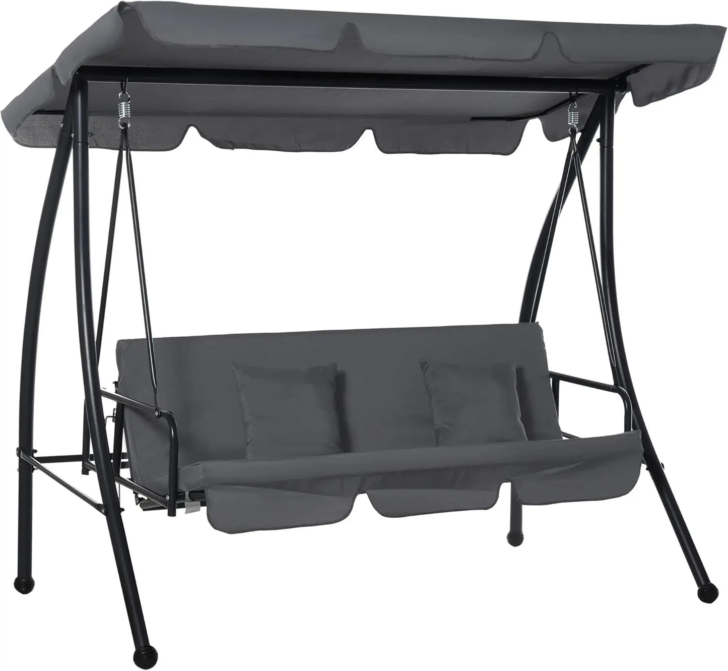 Garden Swing Chair, 2-in-1 3 Seater Garden Swing Seat Bed Hammock Bed Convertible Tilt Canopy W/Cushion, Patio Swing Bench