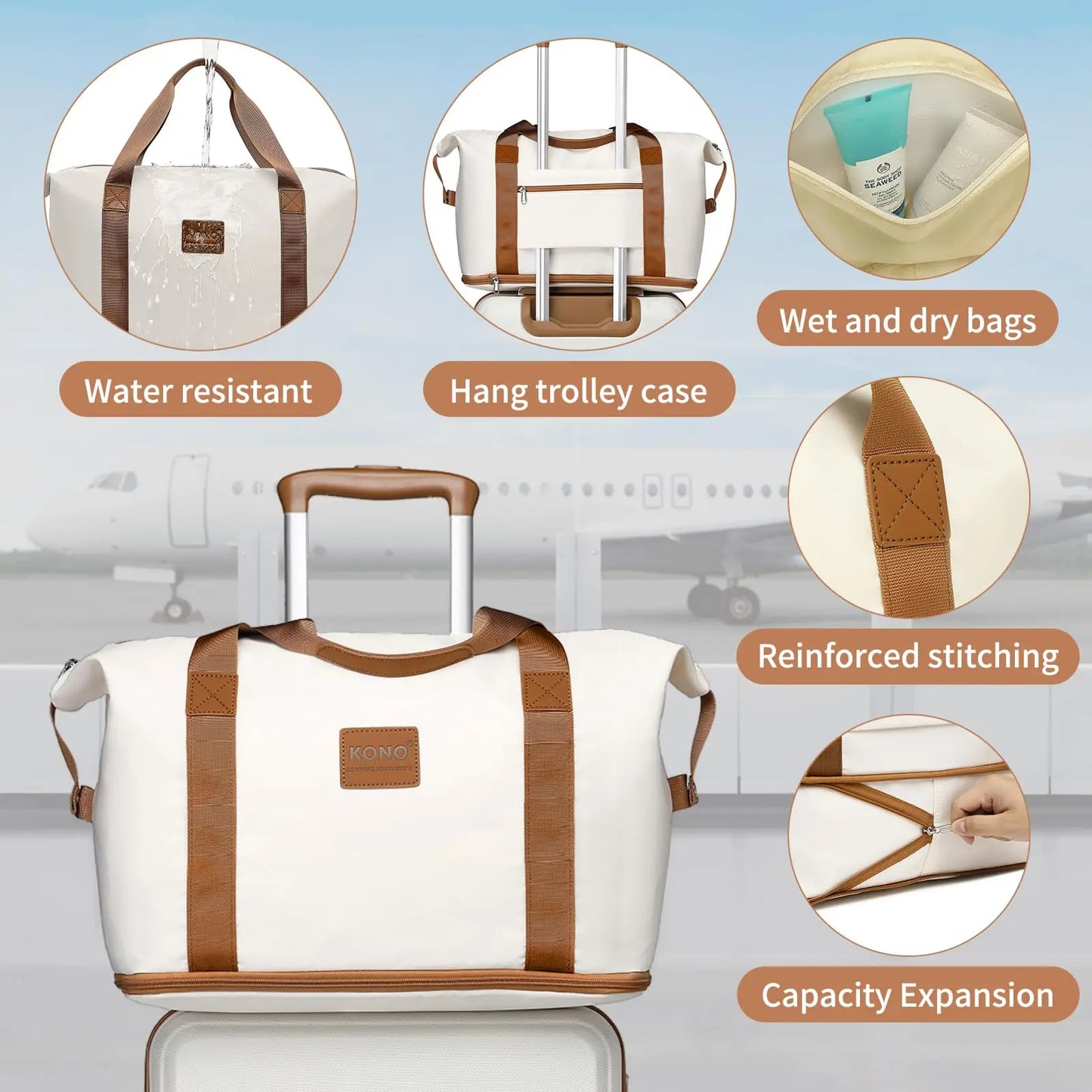 Kono Luxury 6-Piece Luggage Collection - Hardshell Suitcases + Duffel & Cosmetic Case, 20/24/28" Sizes