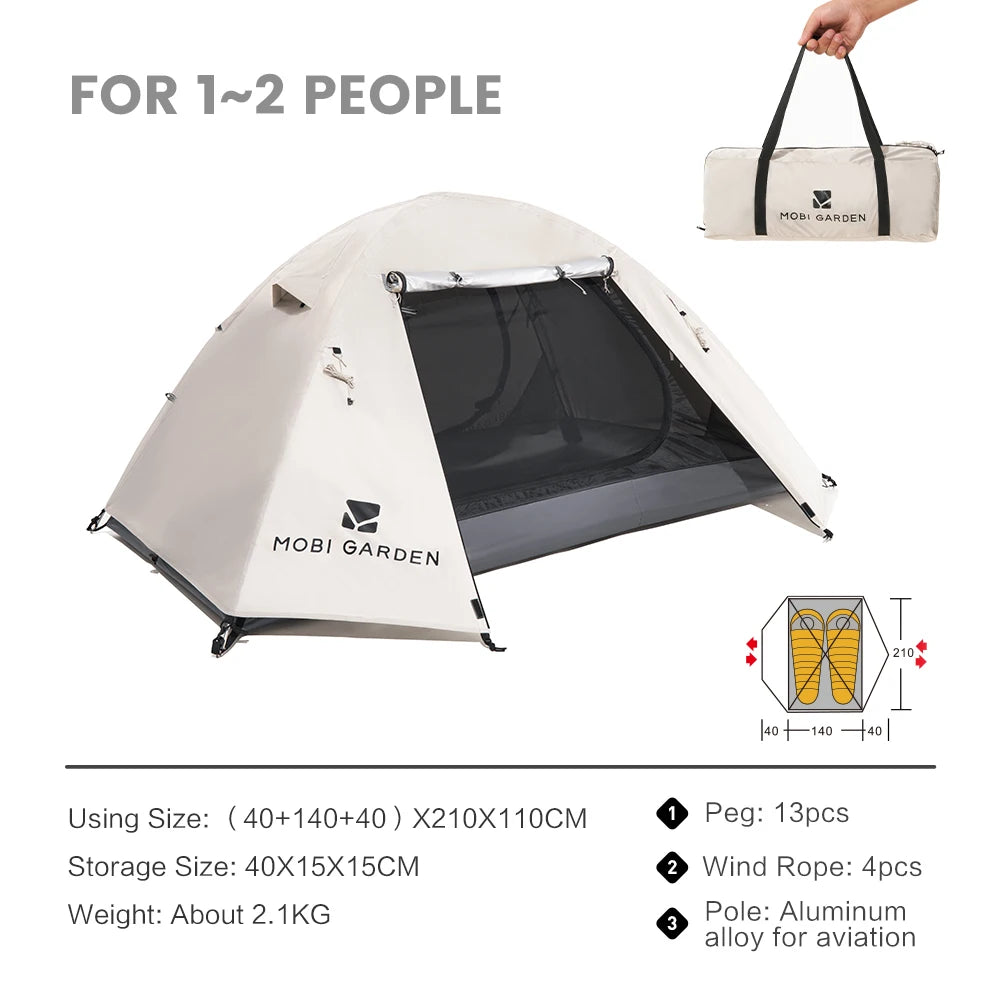 MOBI GARDEN Camping Backpacking Tent Waterproof Rainproof Hiking Silver Coated Sun Protection Easy Set Up