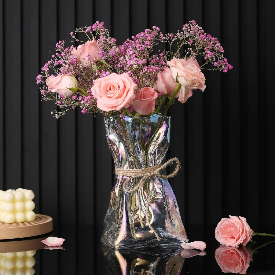 Glass VaseIrregular Shaped Vase for Flower Modern Minimalism Fashionable Vase Home Bedroom Kitchen Office Wedding Holiday Decor