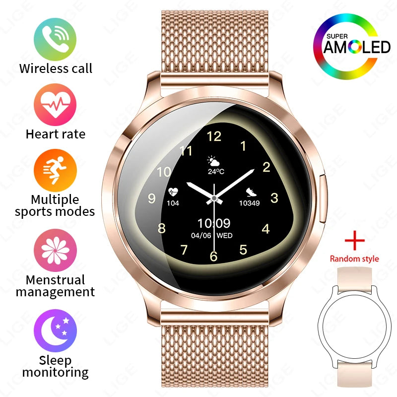 LIGE New Smart Watch Women Ultra-thin AMOLED HD Screen Sport Fitness Bracelet Custom Watch Face Bluetooth Call Luxury Smartwatch