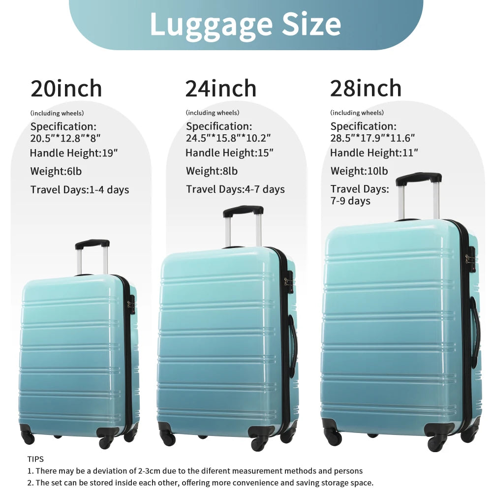 Hardshell Luggage Sets 3 Piece Gradient Color Expandable Suitcase with Spinner Wheels TSA Lock Lightweight 20" 24" 28" Available