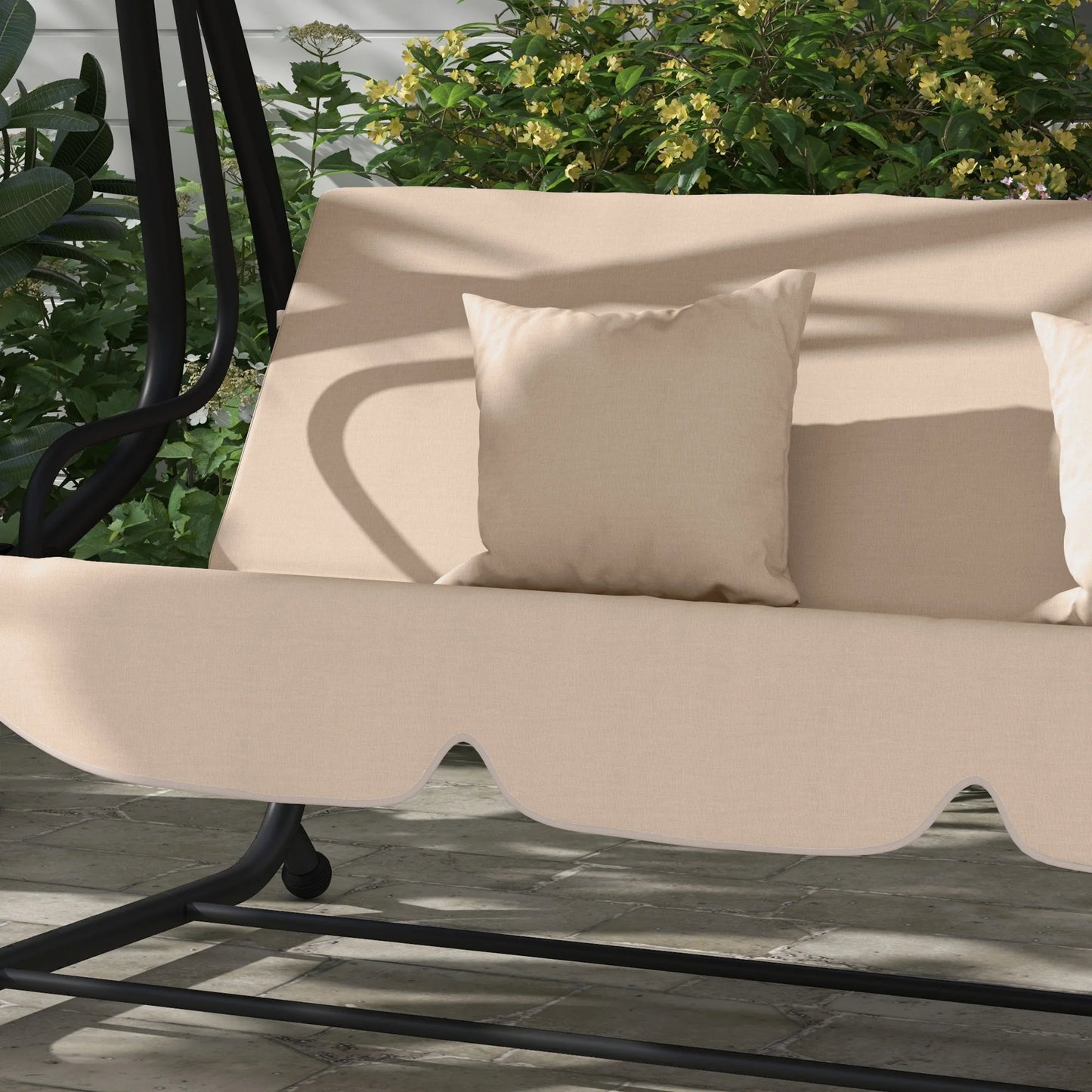 Outsunny 2-in-1 Garden Swing Seat Bed, 3 Seater Convertible Swing Chair Bench with Tilting Canopy, Cushioned Seat and 2 Pillows