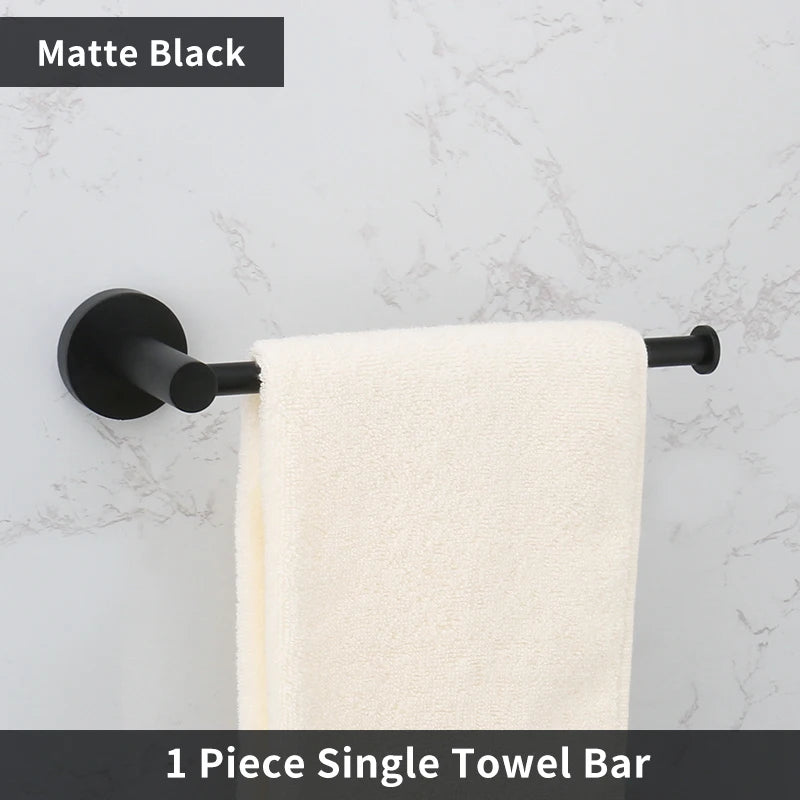 Bathroom Accessories Towel Rack Shelf Bar Roll Paper Holder With Cover Hand Towel Bar Holder Robe Hook Toilet Brush Holder Black
