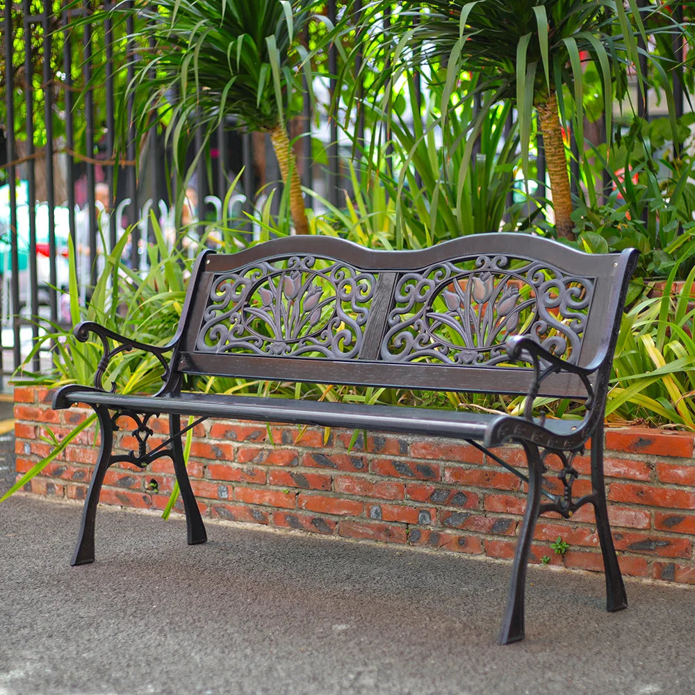 【Breeins】Black Metal Frame Wood Garden Bench