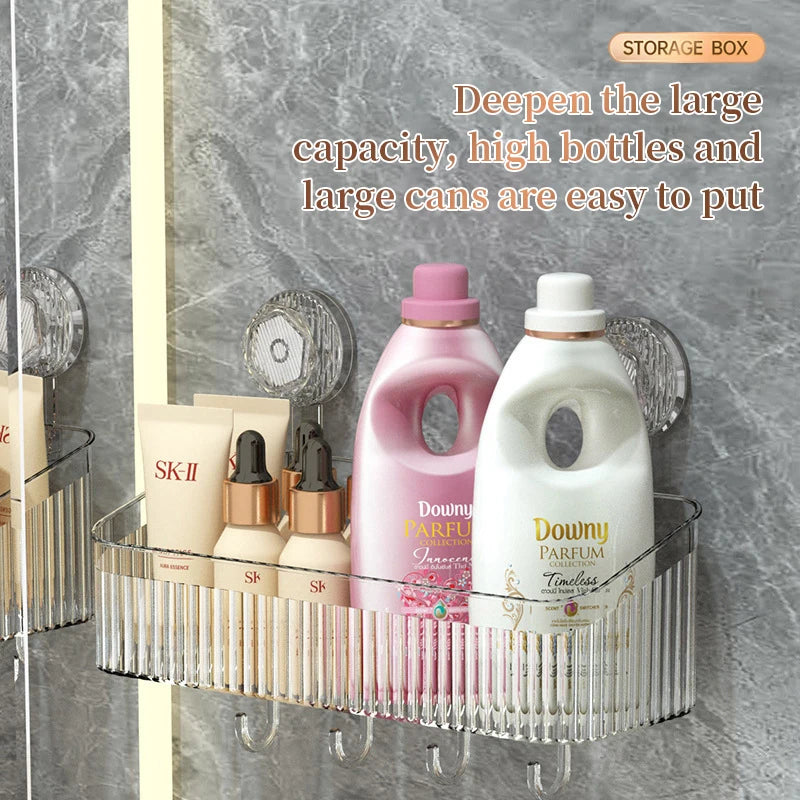 Bathroom Transparent Rack Shelf No Hole Required Multi-function Storage Organization Shelve Toiletries Suction Cup Storage Rack