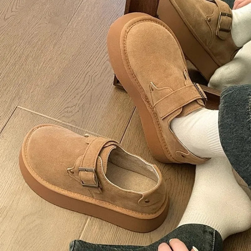 Women's Shoes Platform Female Footwear Casual Sneaker Round Toe Loafers with Fur Shallow Mouth Slip-on All-Match Clogs Dress New