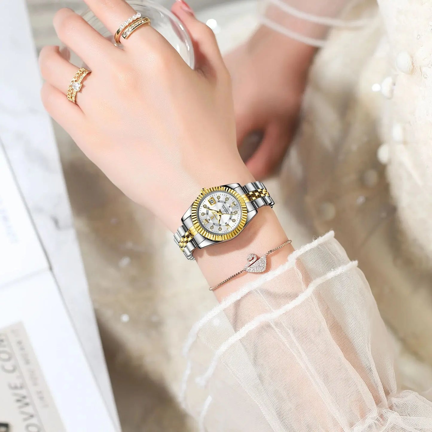 POEDAGAR Luxury Women's Watches Waterproof Luminous Date Ladies Wristwatch Stainless Steel Elegant Quartz Watch For Women Reloj