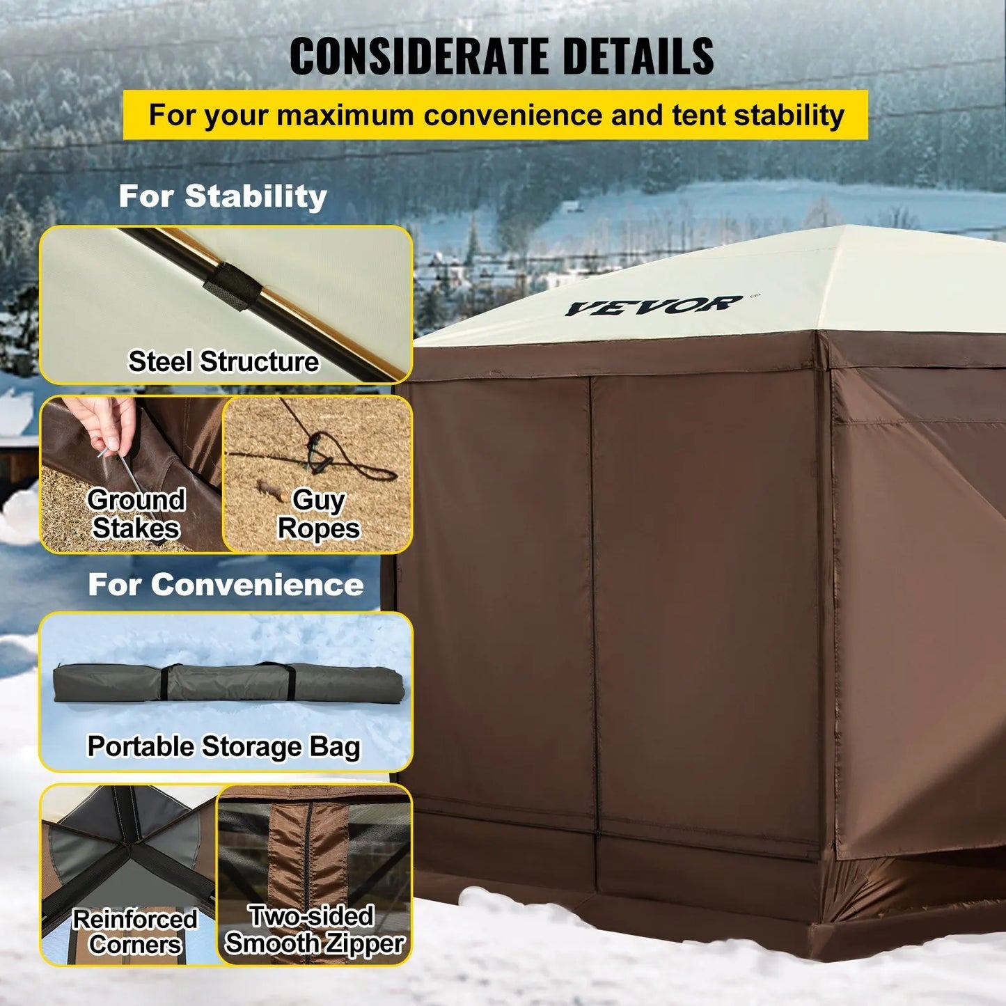 Waterproof Screen Shelter 8 Person Camping 10'x10' w/Portable Storage Bag Camping Gazebo Tent 6 Sided Pop-up Canopy Screen Tent
