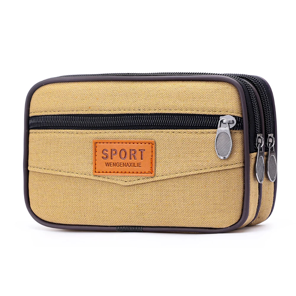 Men Outdoor Sports Waist Bag with Multi Pockets Canvas Change Pouch Coin Pocket Bag Zipper Coin Purse for Coins for Best Gift