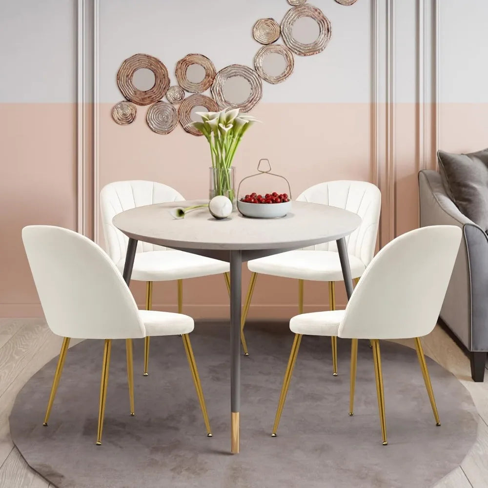 Velvet Dining Chairs Set of 4, Upholstered Mid Century Modern Dining Chairs, Armless Dining Chairs with Metal Gold Legs