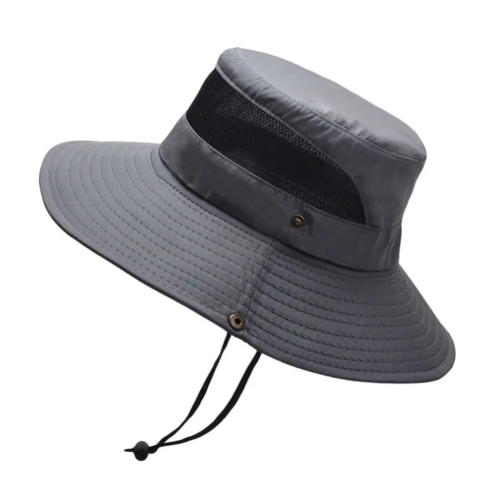 Summer Men Bucket Hat Outdoor UV Protection Wide Brim Panama Safari Hunting Hiking Hat Mesh Fisherman Hat Beach Sunscreen Cap