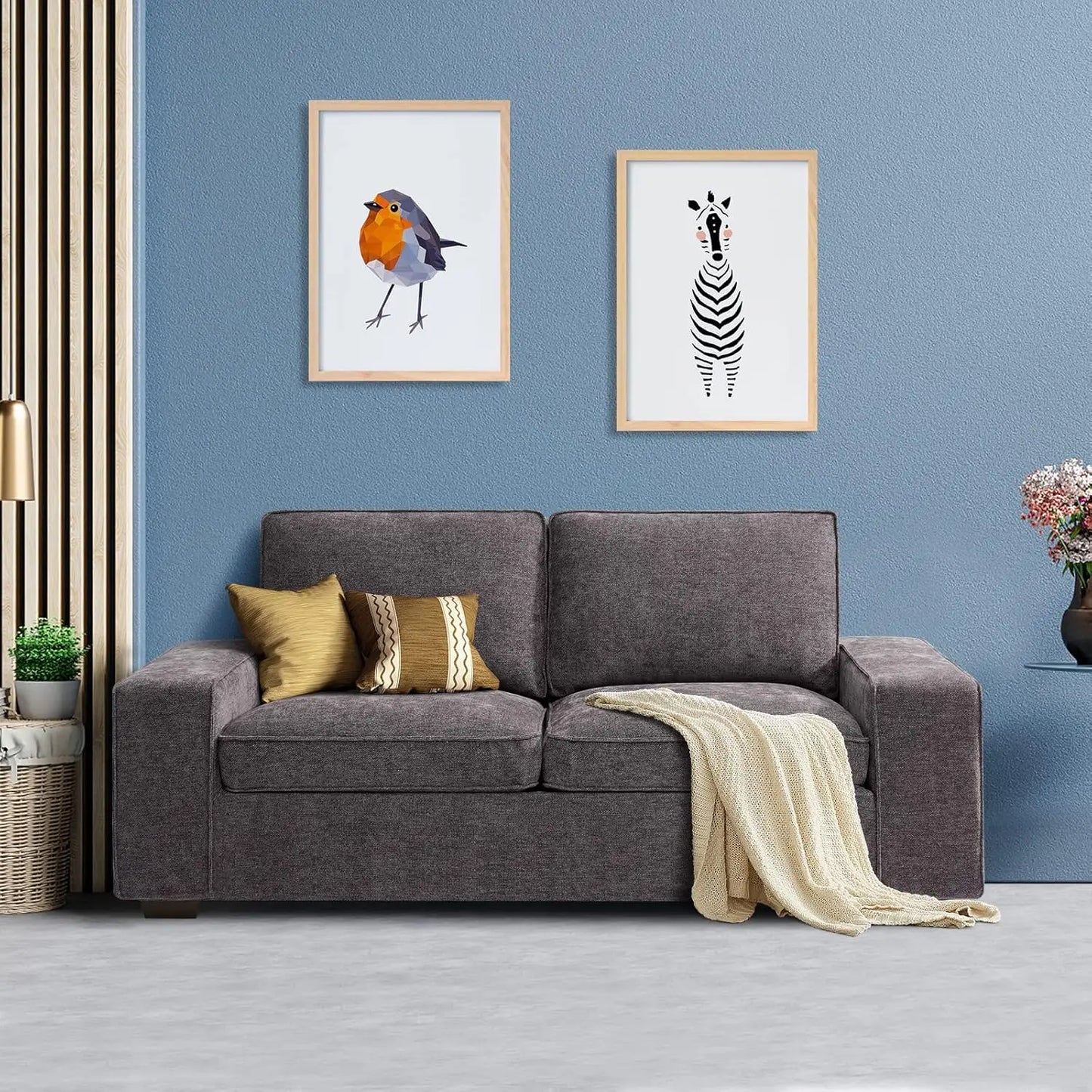 88.58" Modern Sofas Couches for Living Room, Chenille Sofas & couches with Square Armrest, Removable Low-Back Sofa Cushion and