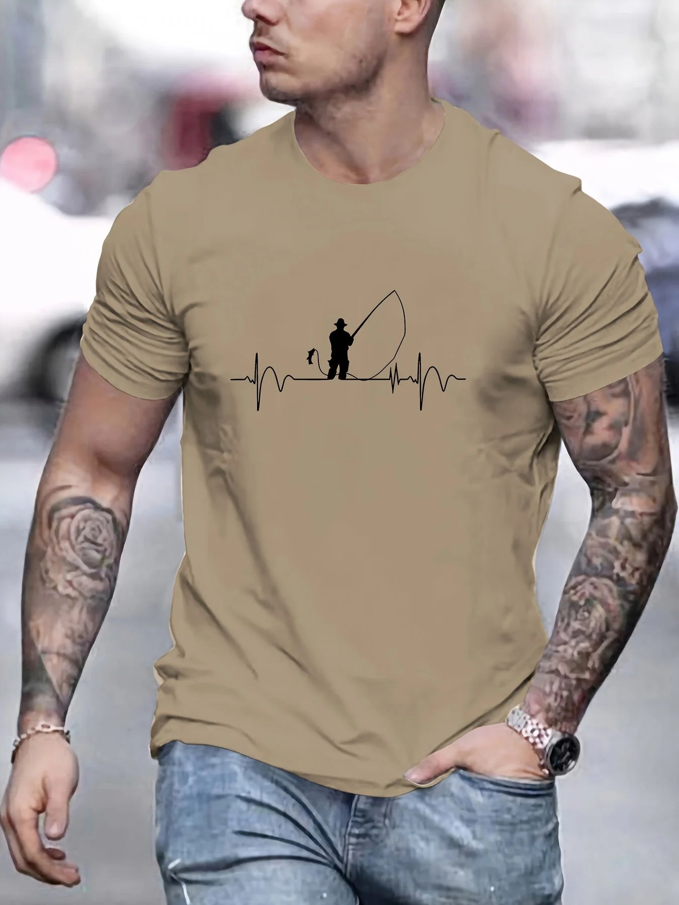 Man short sleeve T-shirt Fisherman Print Summer Breathable Streetwear Oversized O-Neck Tee Casual Fashion High quality Clothing