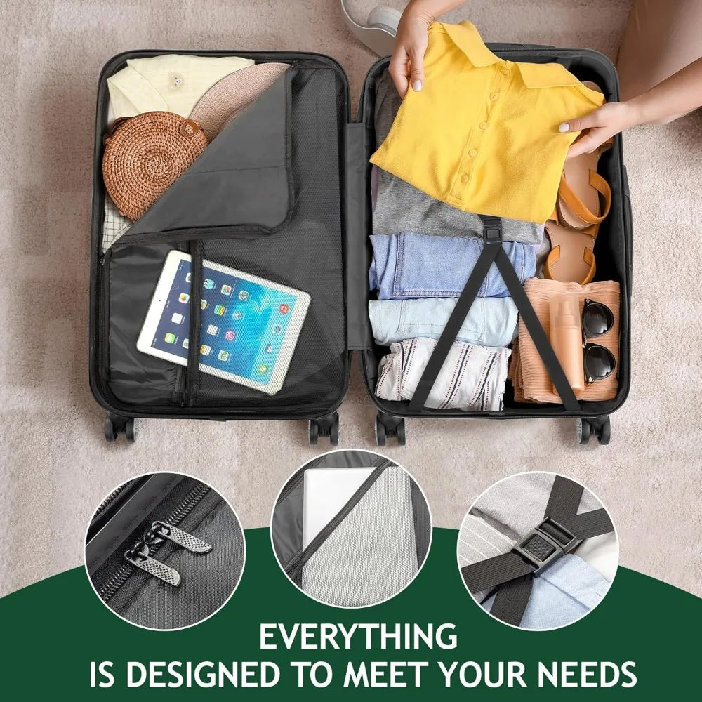 Luggage Set of 3 Hardside Carry on Suitcase Sets with Spinner Wheels & TSA lock, Portable Lightweight ABS Luggage