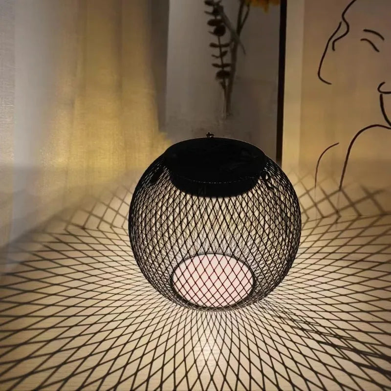 Solar Garden Lights Outdoor Hollow Diamond Pattern Projection Lantern Waterproof Decorative Hanging Lamp for Yard Pathway Decor