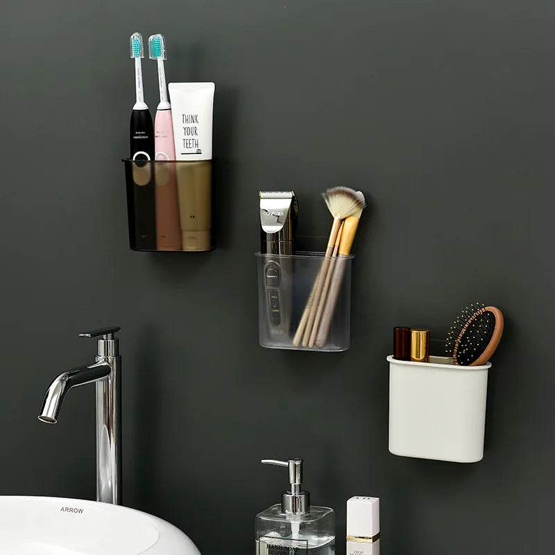 Bathroom Wall Mounted transparent cosmetic storage box Washing table free punching toothbrush toothpaste box debris storage box
