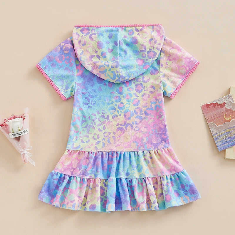 Girls Tropical Print Ruffle Sleeve Swimsuit with UPF 50 Sun Protection and Matching Cover-Up