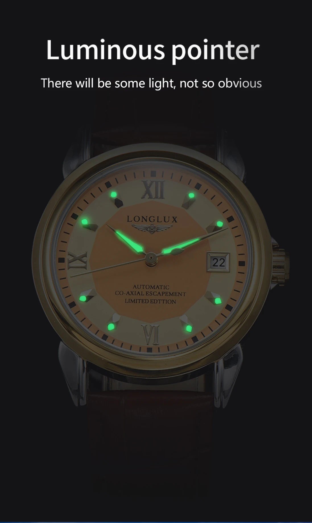 LONGLUX automatic man watch business leisure dating mechanical wristwatches day date waterproof leather mens watch men gift