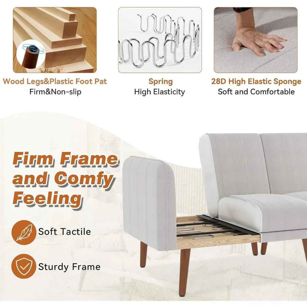 Sectional Couches Convertible Sofa Bed Comfy Sofa with Adjustable Armrest and Backrest for Living Room Bedroom Office Linen