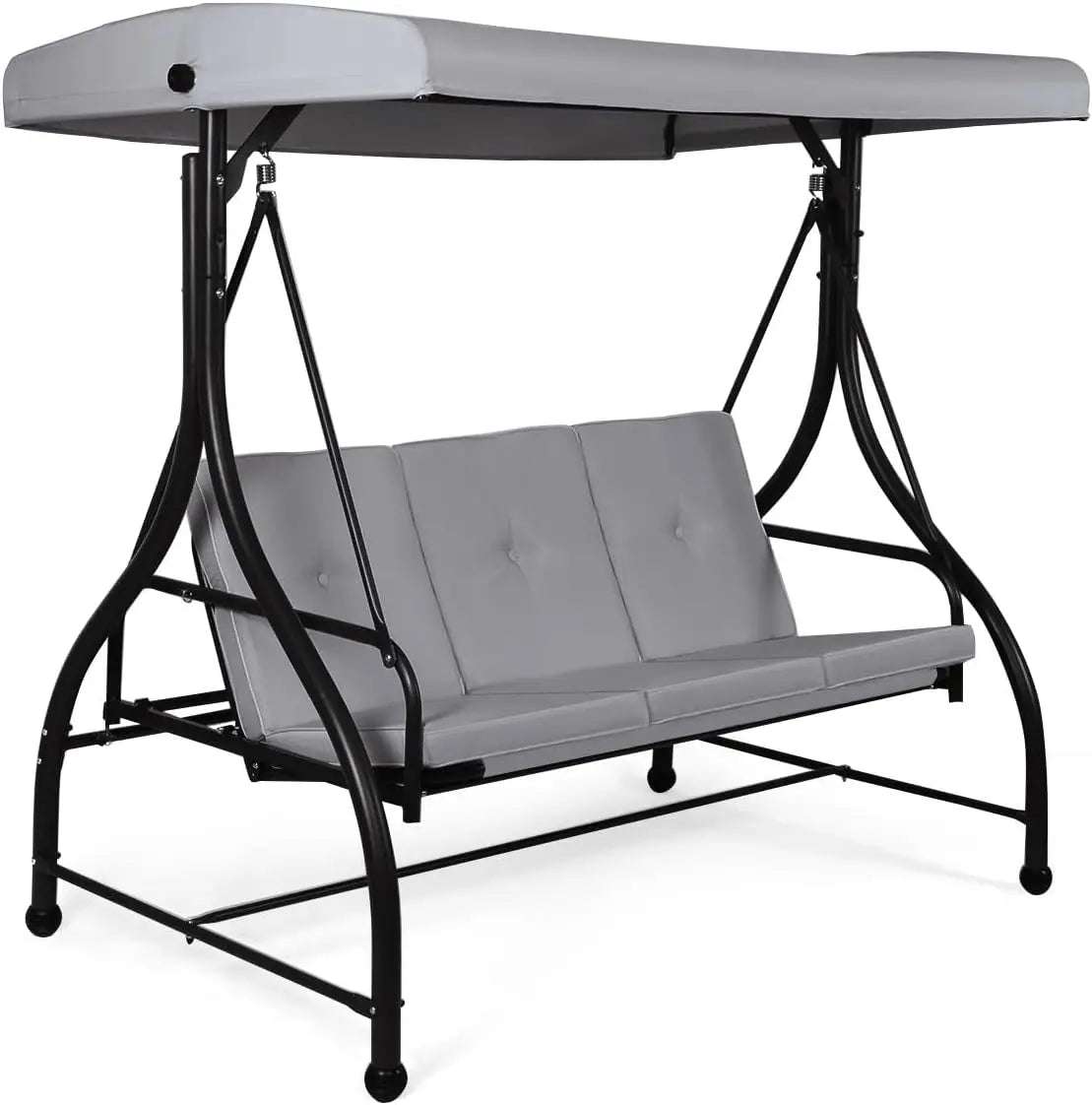 Garden Swing Chair, with Adjustable Canopy and Cushions, Outdoor Patio Hammock Convertible Bench, Patio Swing Bench