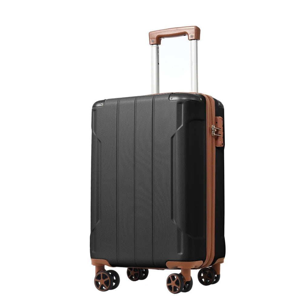 Luggage Sets 3 Piece Hard Shell ABS Lightweight Durable Suitcases with Double Spinner Wheels 20/24/28 Inch (Black Brown)