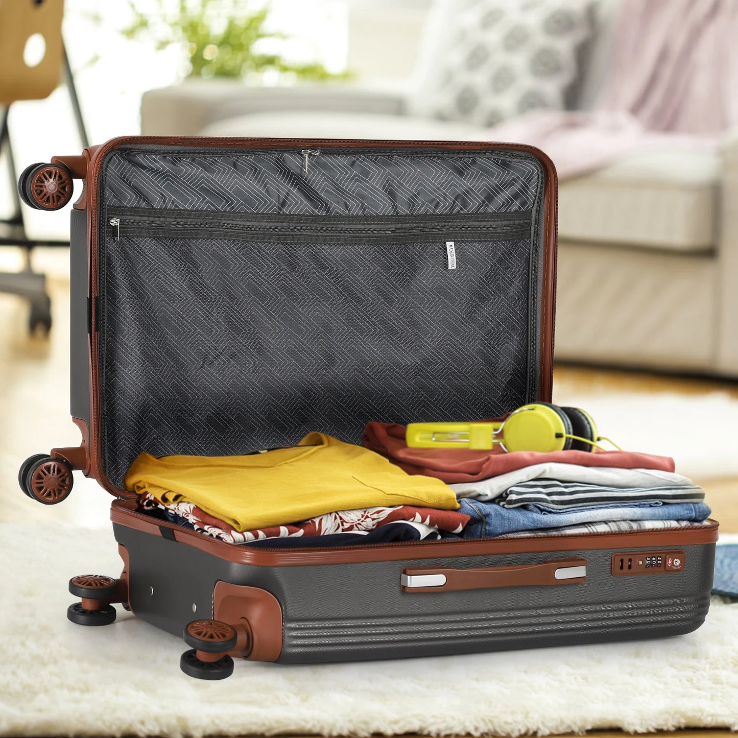 3-Piece ABS Hardshell Luggage Set - Durable Suitcases w/Double Spinner Wheels & TSA Lock, Lightweight Travel Luggage Carry-On