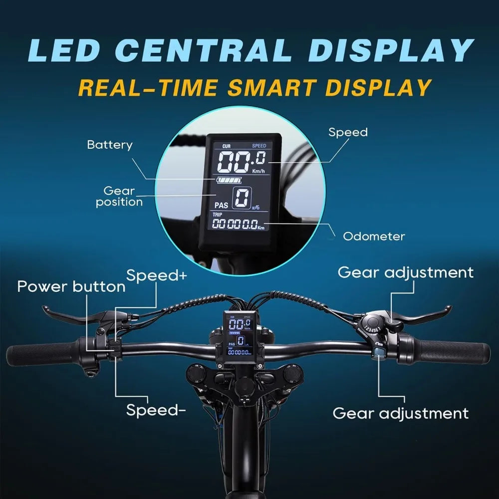 1500W Peak Power Electric Bike for Adults, 28-35 MPH Electric Moped Style Bike,7 Speed 20" All Terrain Fat Tire Ebike (J1)