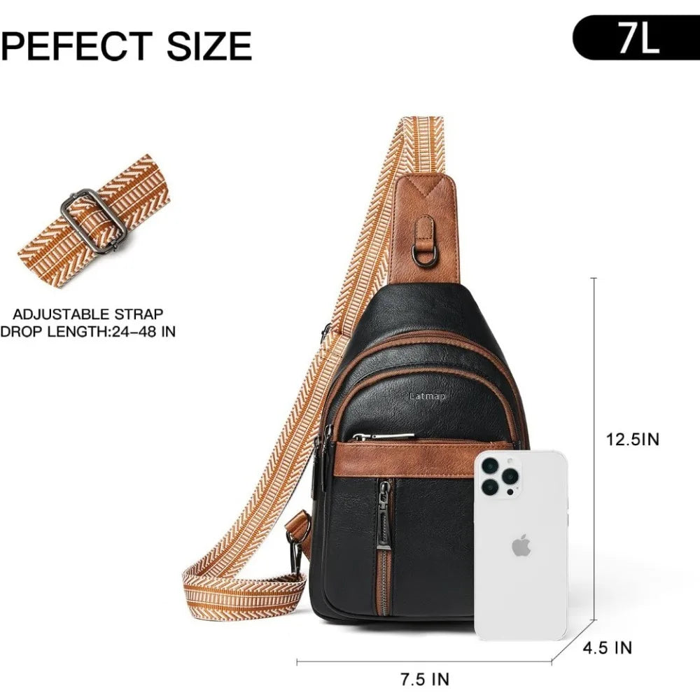 Sling Bag For Women Men Backpack Fanny Pack Crossbody Chest Travel Shoulder Belt Bags Purse Handbag PU Leather