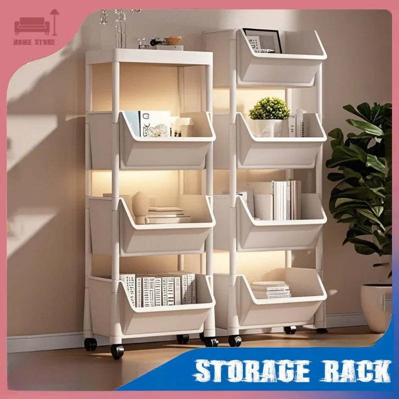 Storage Rack Large Capacity with Wheels Narrow Slit Bookshelf Storages Cart Multi Layer Plastic Living Room Home Organizers