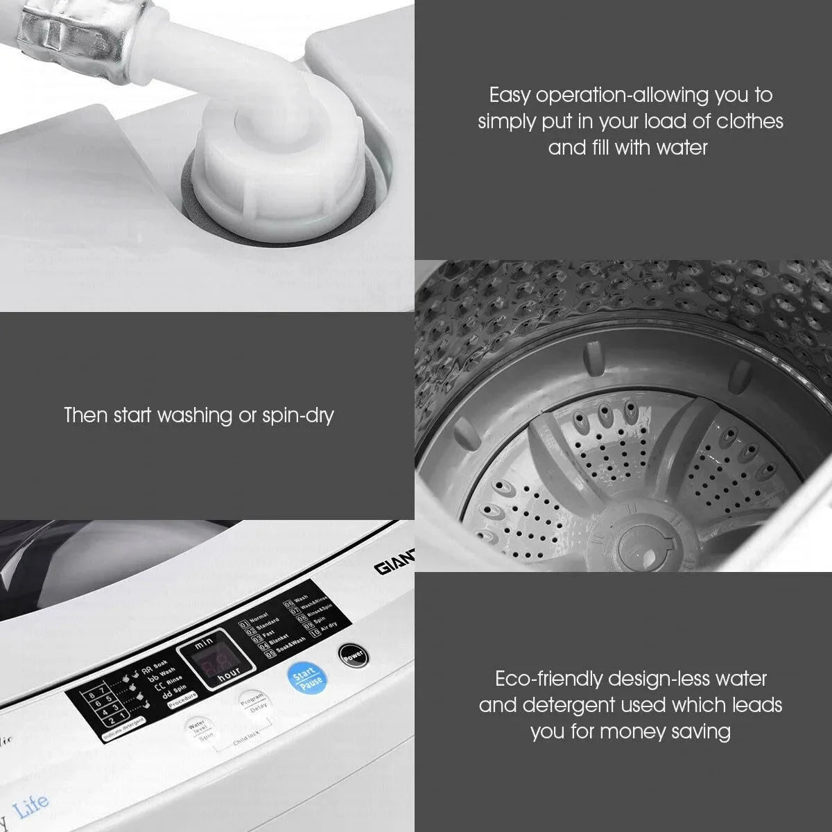 Washing Machine, 9.92lbs Top Load Washer with LED Display, 10 Wash Programs, Built-in Drain Pump, Compact Laundry Washer
