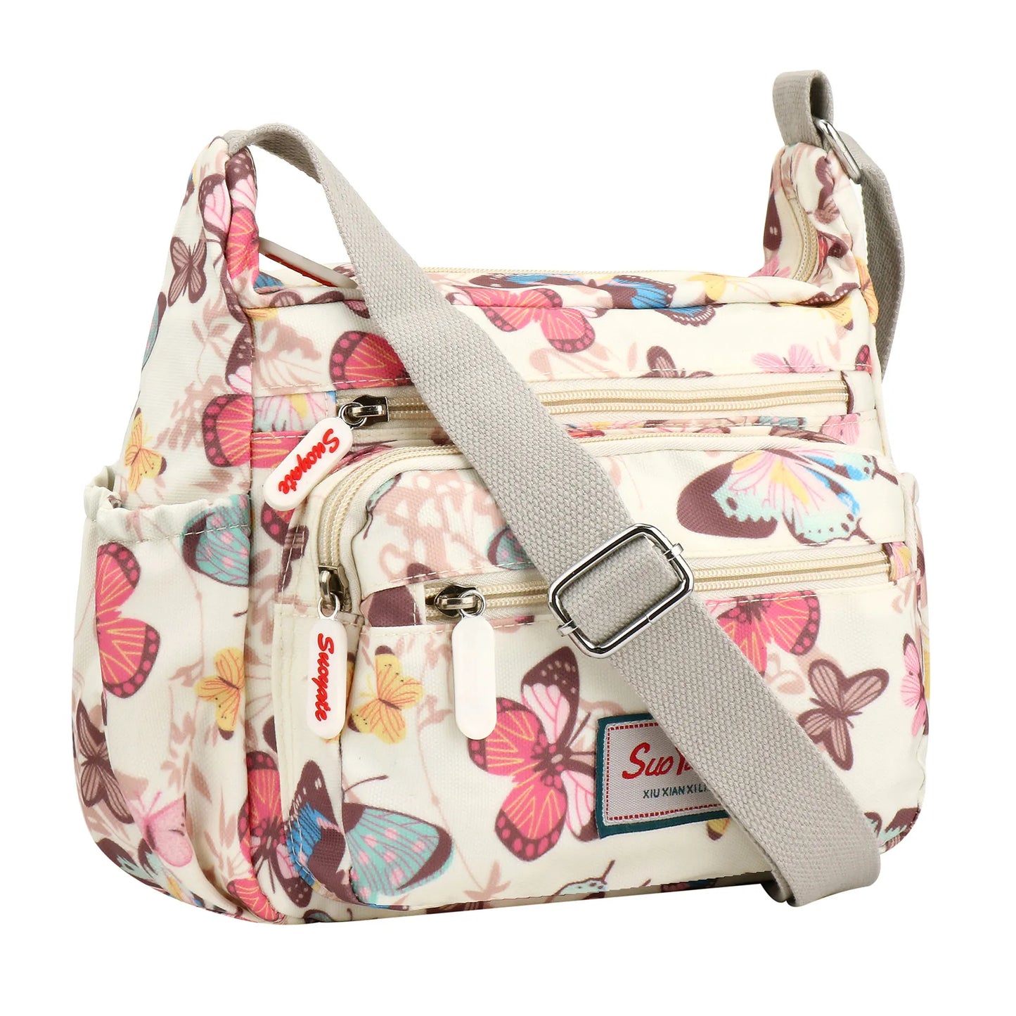 Women Crossbody Bags Casual Shoulder Backpack Multi Layered Floral Print Mother Handbag Canvas Cloth Bag Travel Messenger Purses